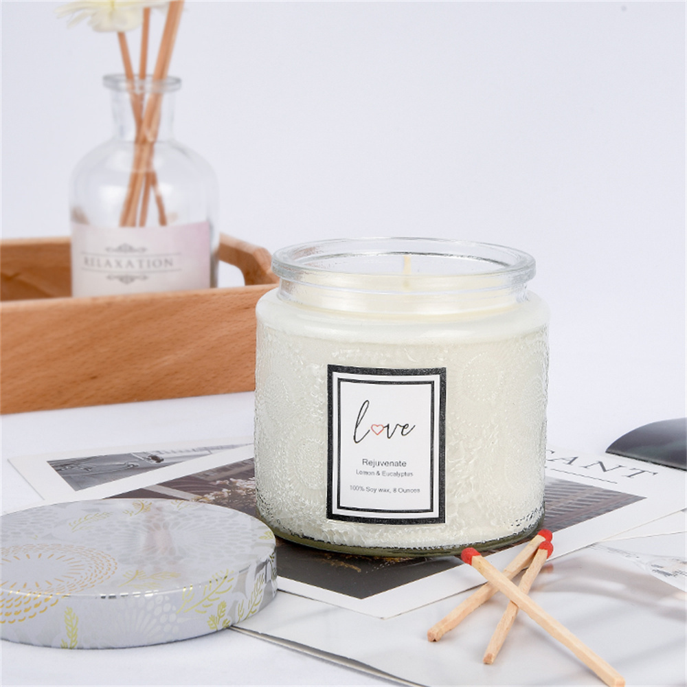 Custom Simple Style Glass Jar Soy Wax Candles With Aromatherapy